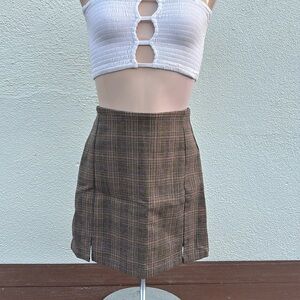 Brandy Melville John Galt Brown Plaid High Waist Mini Skirt S